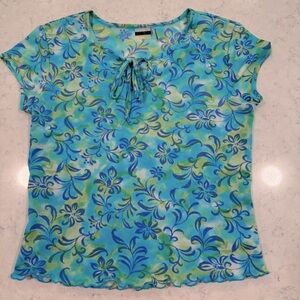 Y2K Guess USA Floral Sheer Mesh Front-Lined Fitted Stretchy Juniors Medium Aqua